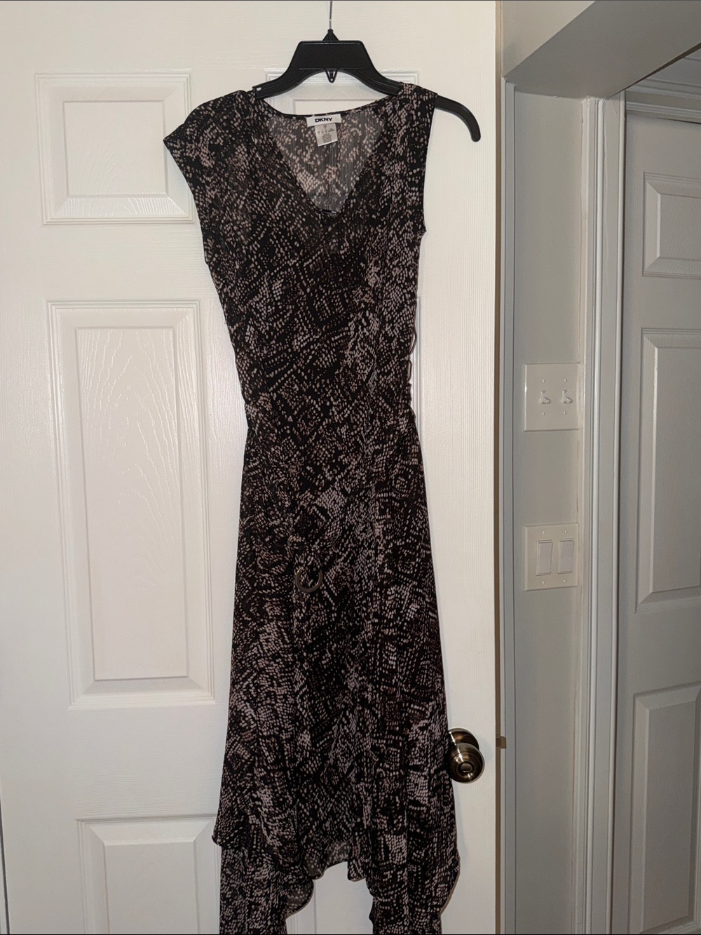 DKNY Black and Gray High-Low V-Neck Sleeveless Dress
